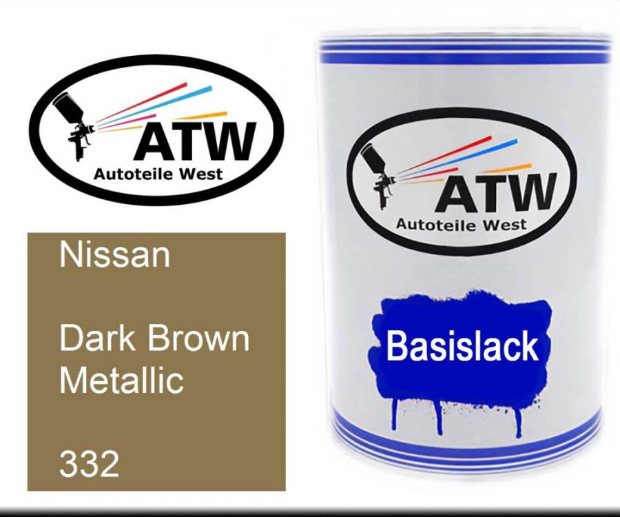 Nissan, Dark Brown Metallic, 332: 500ml Lackdose, von ATW Autoteile West.